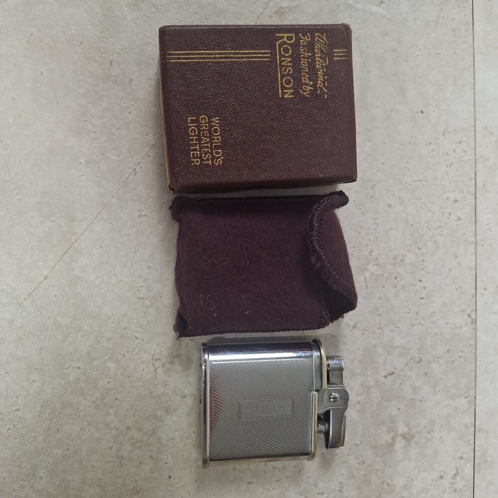 Vintage Ronson Whirlwind Lighter Engraved EEK Art Deco Chrome Original Box Case